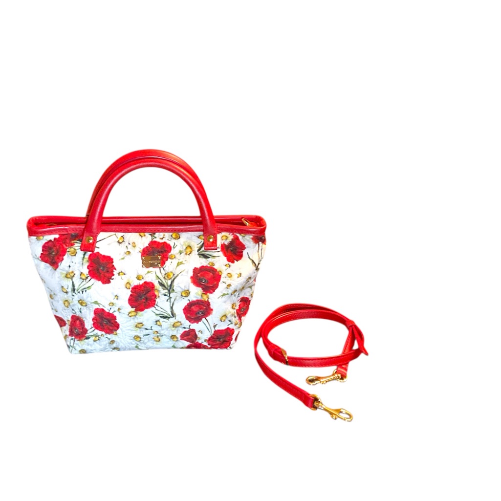 Authentic Dolce & Gabbana Floral Print Canvas And Leather Bambino Mini Tote Bag
